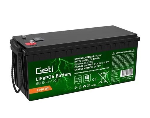 LiFePO4 Baterie 24V/100Ah GETI GBLE-24-100D